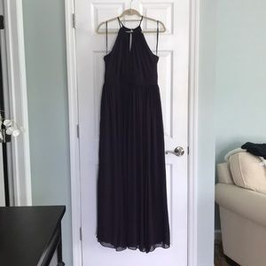 Bill Levkoff long chiffon bridesmaid dress. Plum.